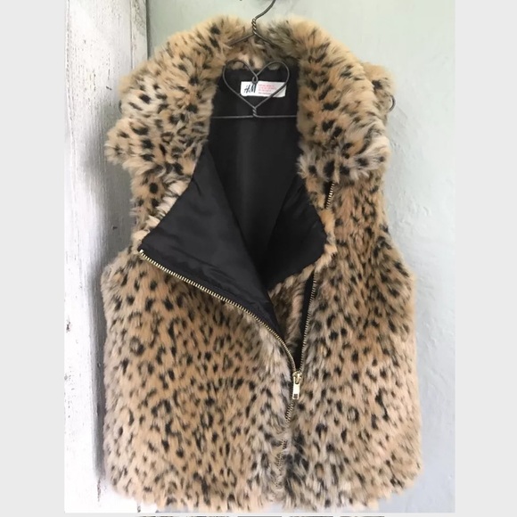 H&M girls faux fur leopard vest sz 10–11 - Picture 3 of 5